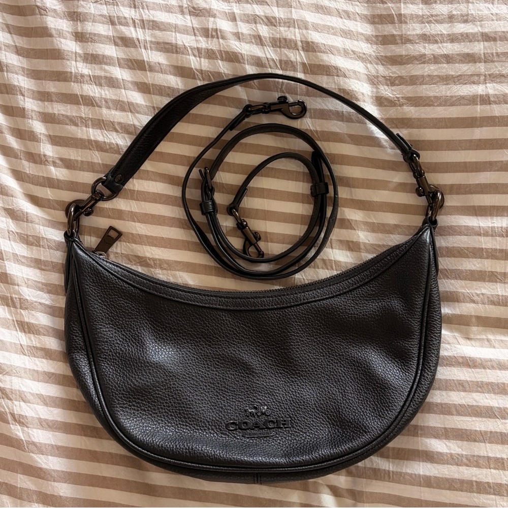 Coach Black Pebbled Leather Crescent Shoulder Bag with Removable Strap